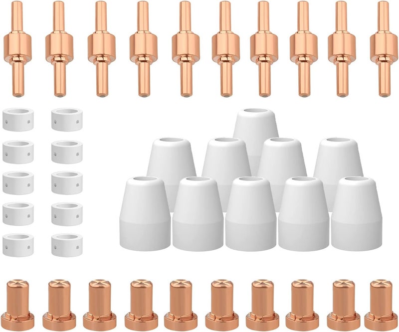 Reboot Plasma Cutter Consumables fits CUT40 CUT50 with Plasma Cutter Torch PT31 LG40 for RBC-4000/4500/5000D 40 PCS Nozzle Electrode Extended Long Tip Shroud Shield Cup - Image 1